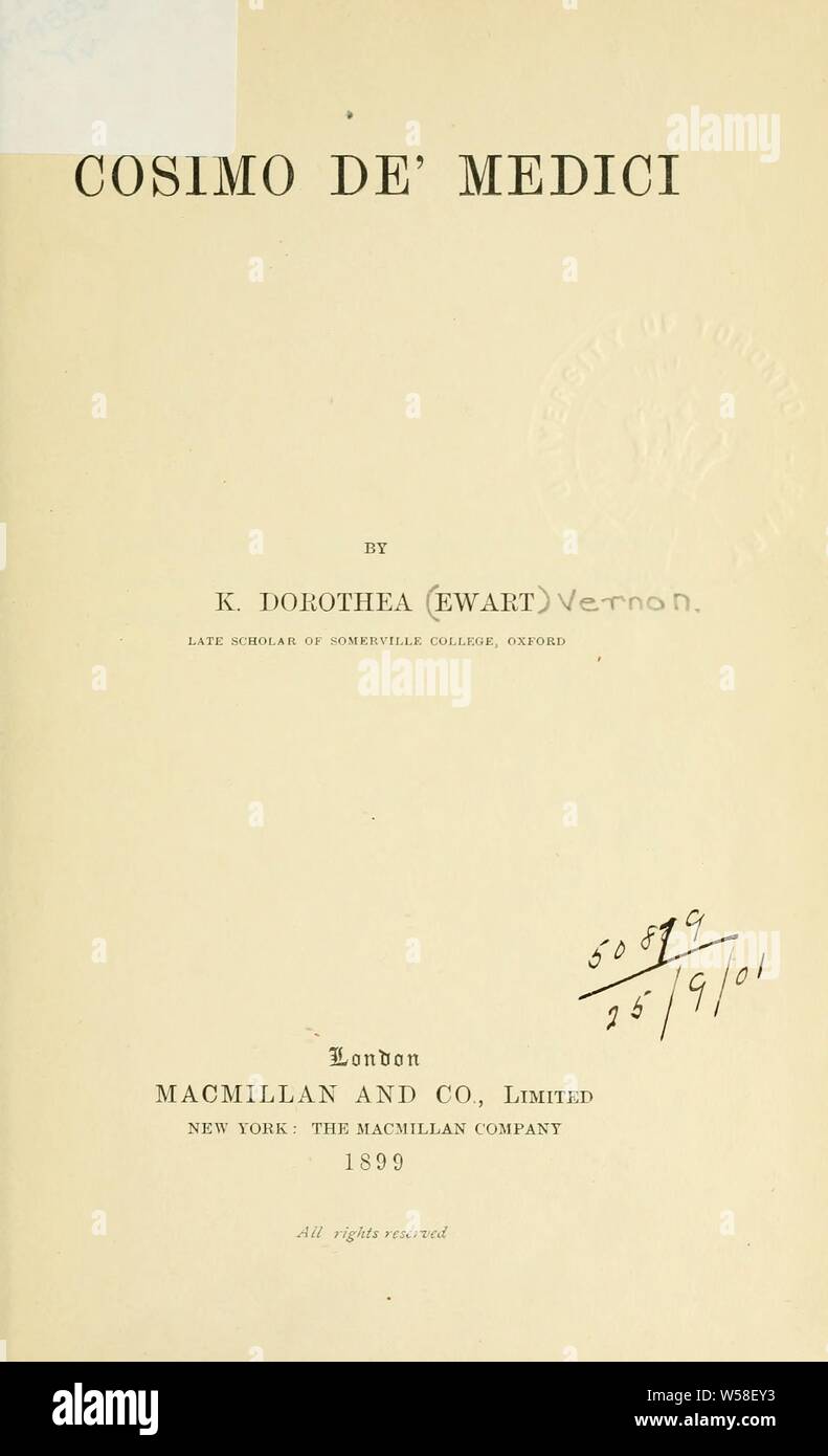 Cosimo de' Medici : Vernon, Katharine Dorothea (Ewart), Mrs. H. M. Vernon, 1870 Stock Photo