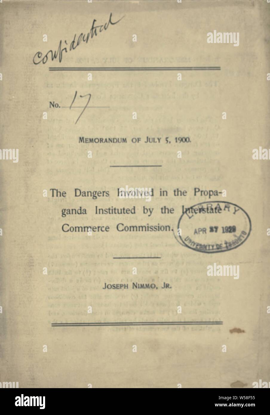 The dangers involved in the propaganda instituted by the Interstate commerce commission : Nimmo, Joseph, 1837-1909 Stock Photo