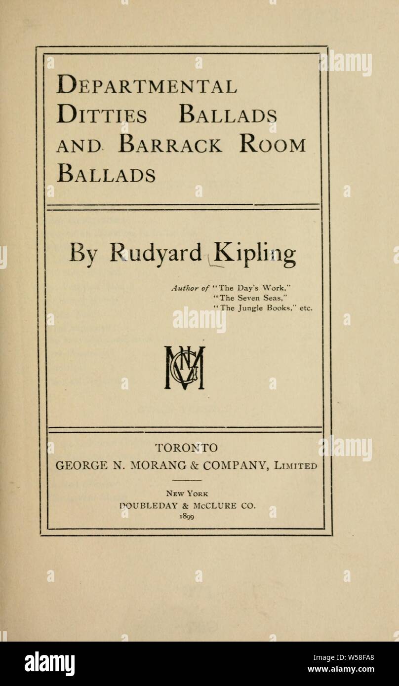 Departmental ditties and Ballads and Barrack-room ballads : Kipling,  Rudyard, 1865-1936 Stock Photo - Alamy
