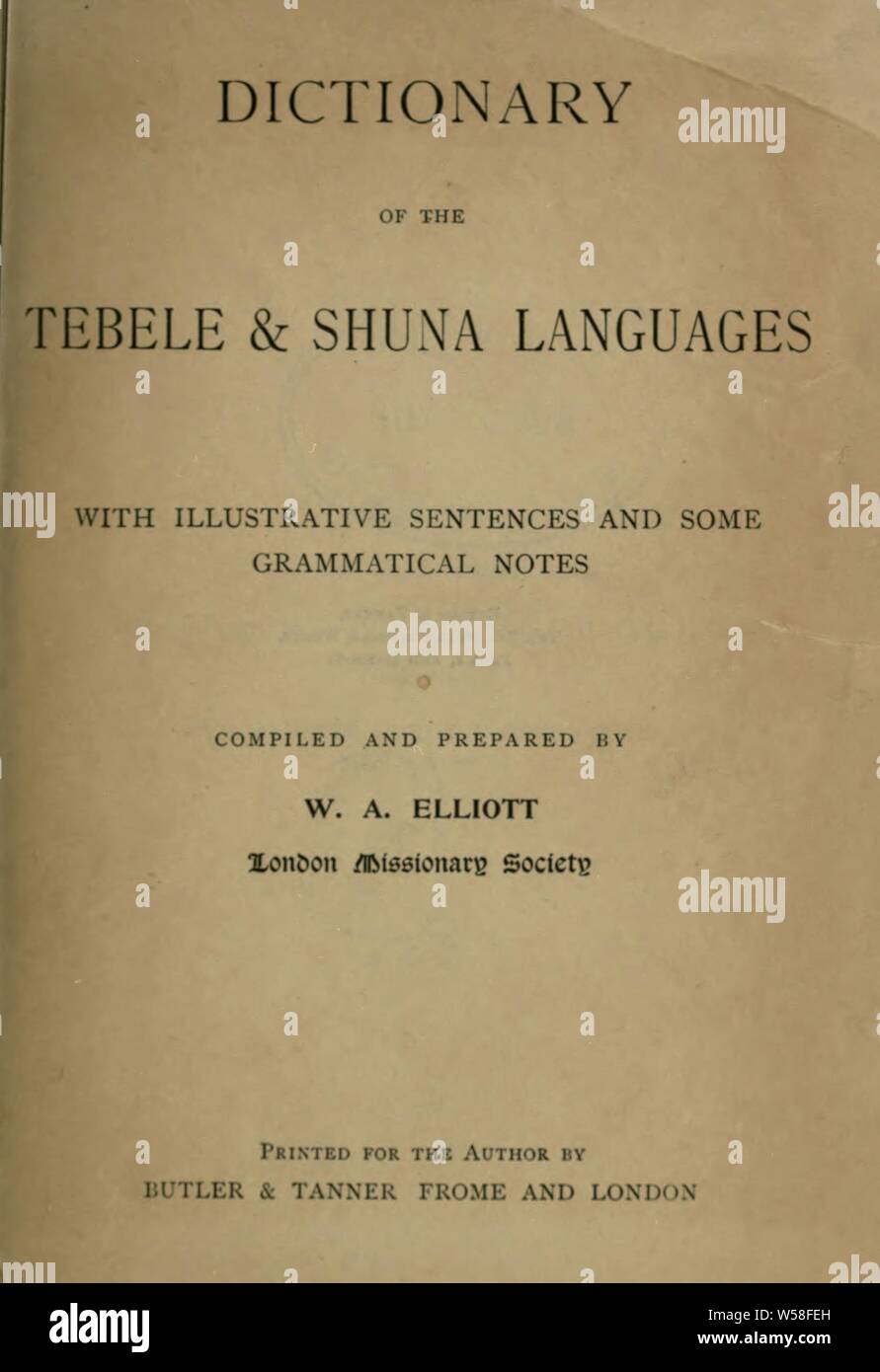 Dictionary of the Tebele & Shuna languages, with illustrative sentences and some grammatical notes. Compiled and prepared by W.A. Elliott : Elliott, William Allan, 1851 Stock Photo