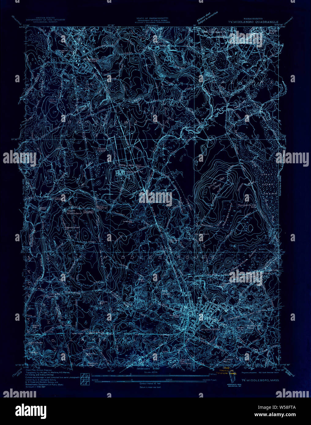 Massachusetts USGS Historical Topo Map MA Middleboro 350288 1937 24000 Inverted Restoration