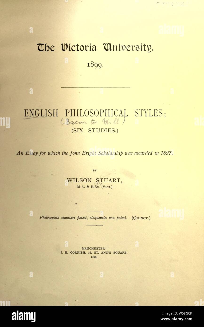 English philosophical styles : six studies : Stuart, Wilson, 1873-1934 Stock Photo