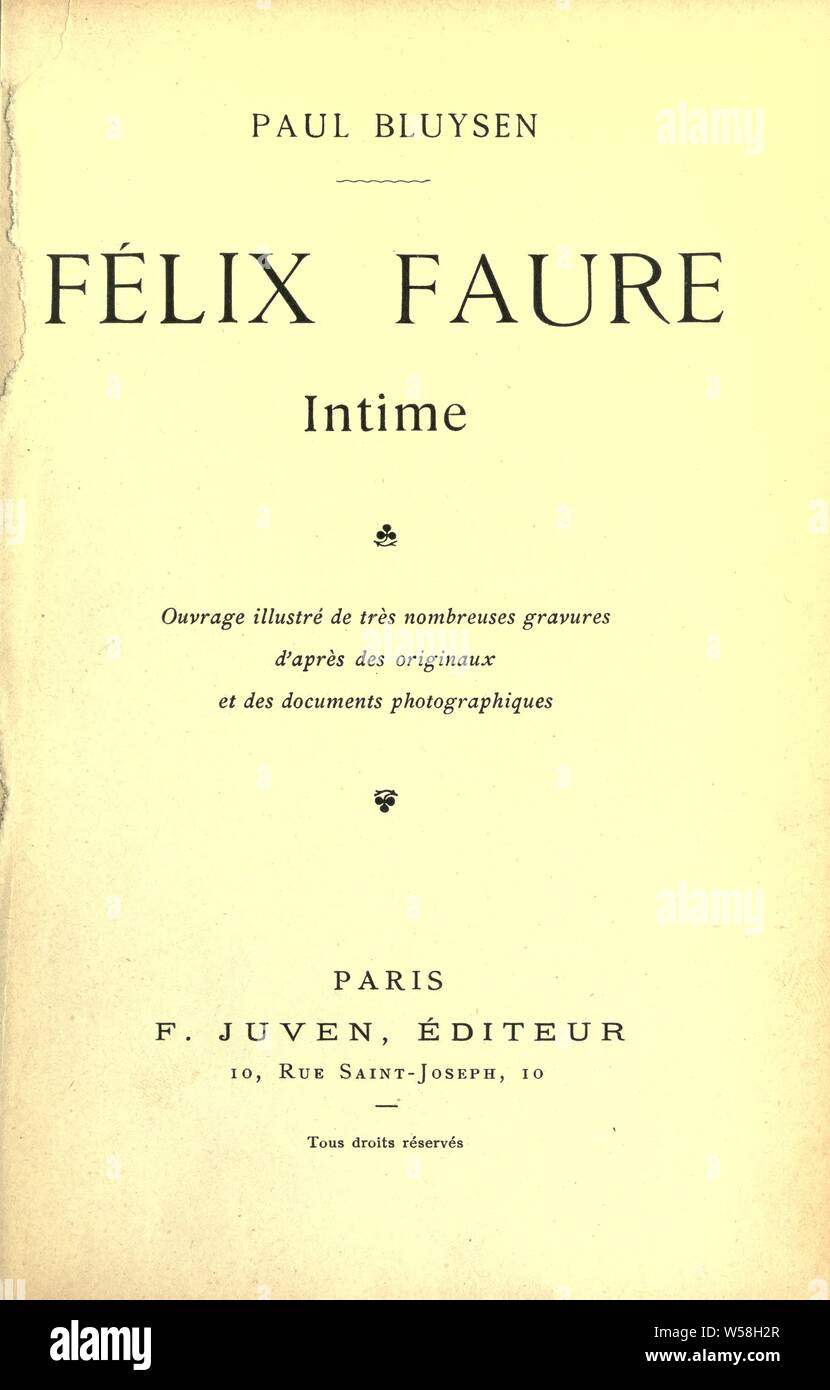 Félix Faure, intime : Bluysen, Paul Stock Photo