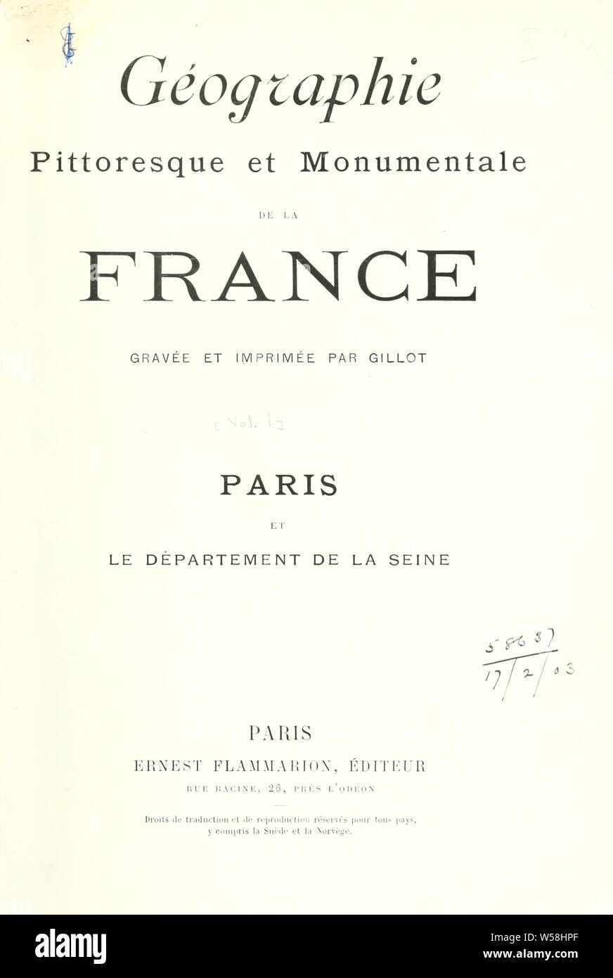 Géographie pittoresque et monumentale de la France. Gravée et imprimée par Gillot Stock Photo