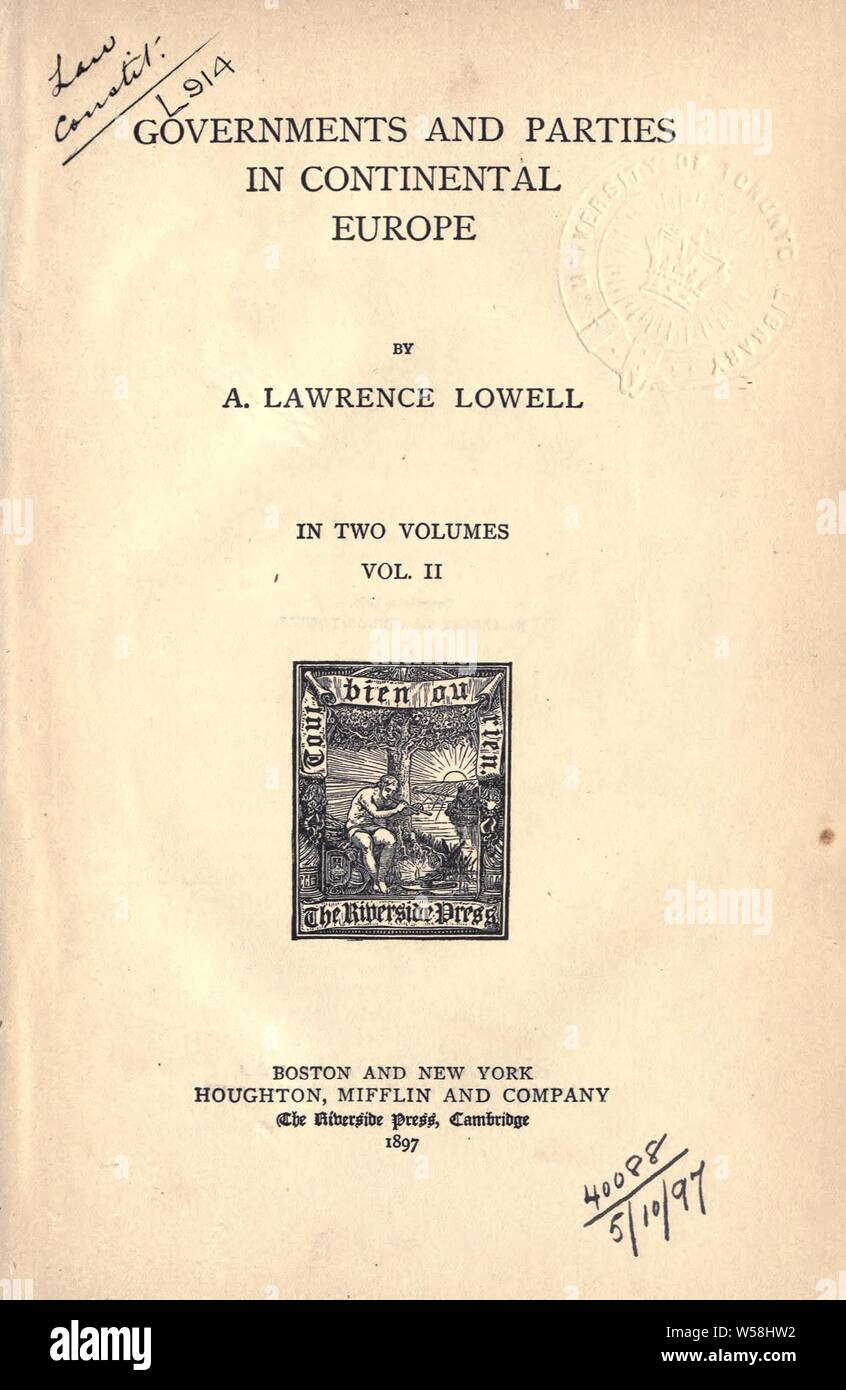 Governments And Parties In Continental Europe : Lowell, A. Lawrence ...