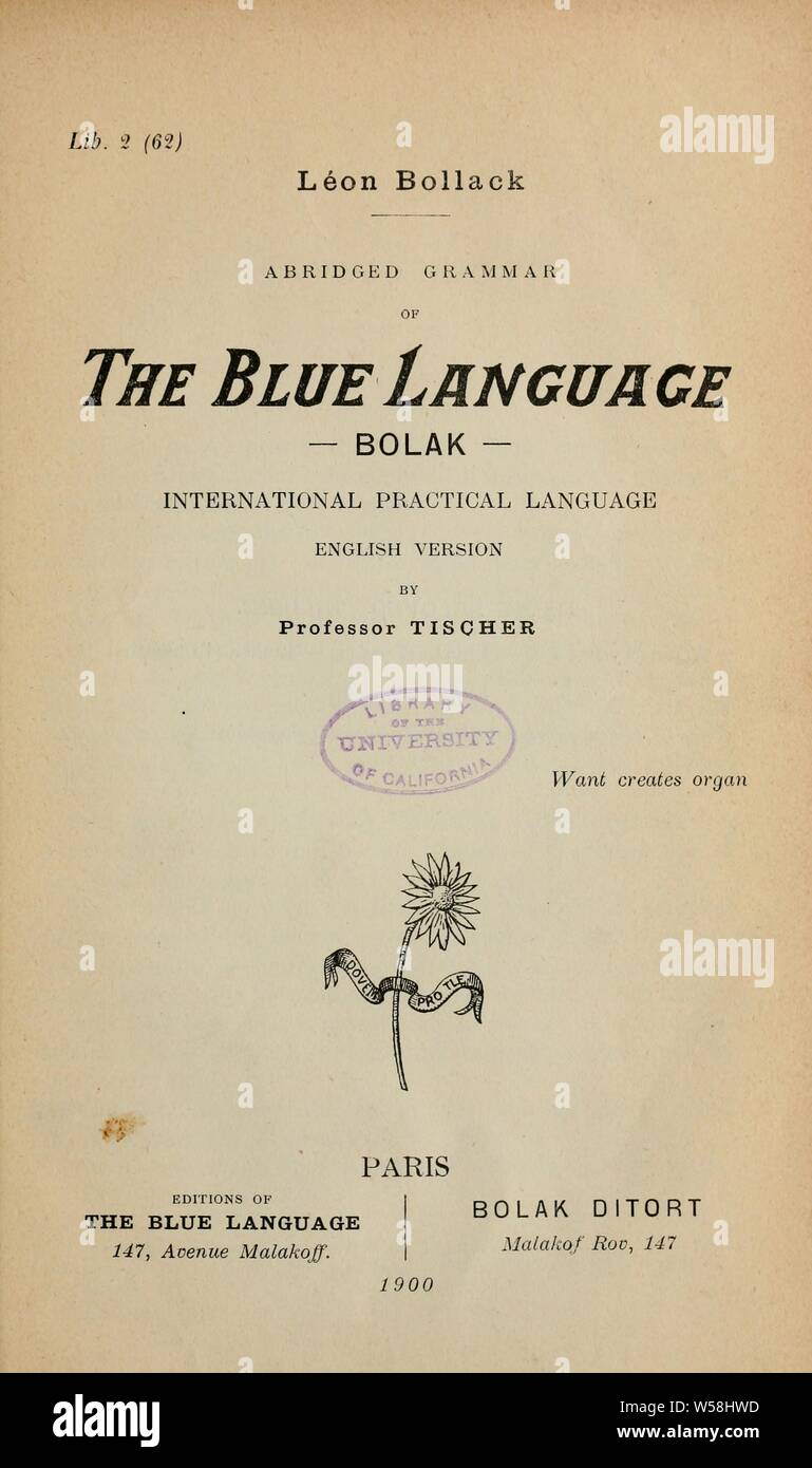 Abridged grammar of the blue language, Bolak; national practical language; English version : Bollack, Léon, b. 1859 Stock Photo