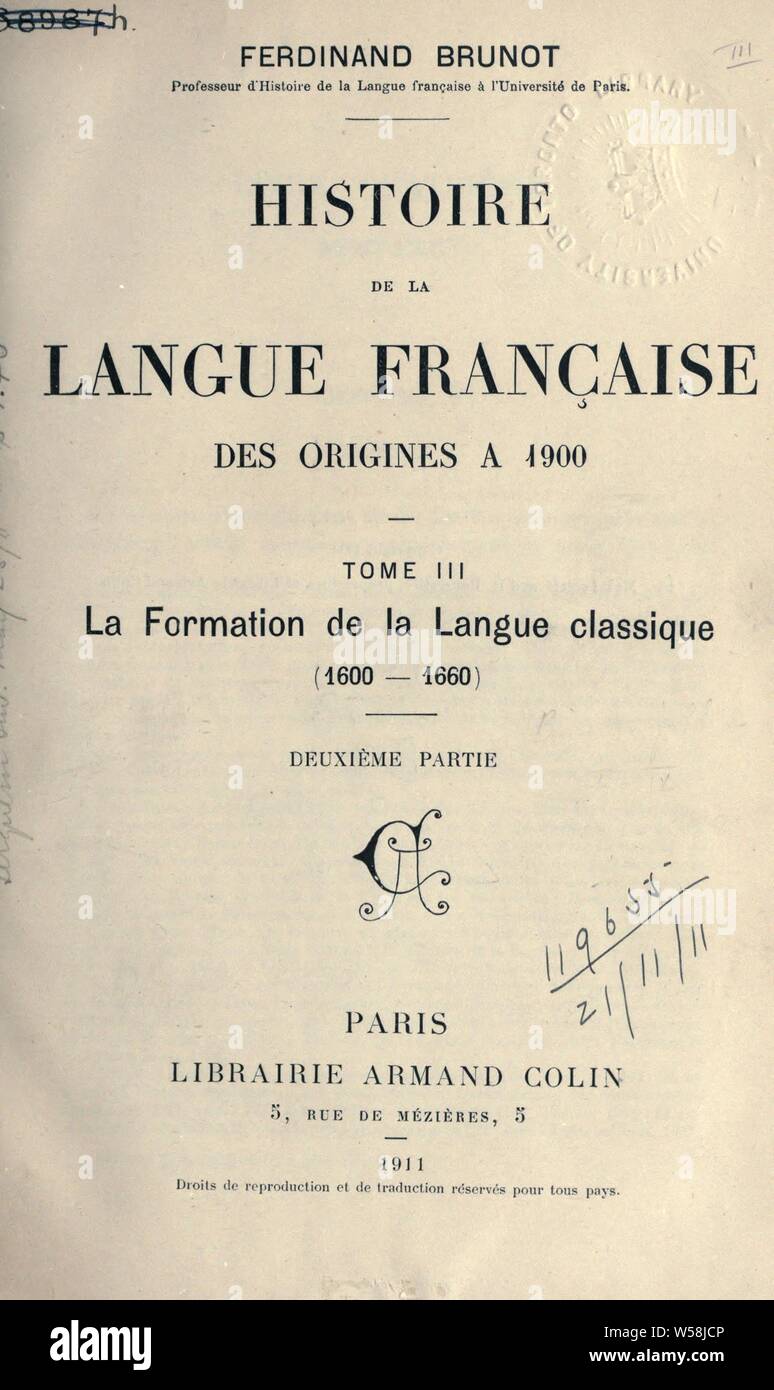 Histoire de la langue française : Antoine, Gérald Stock Photo