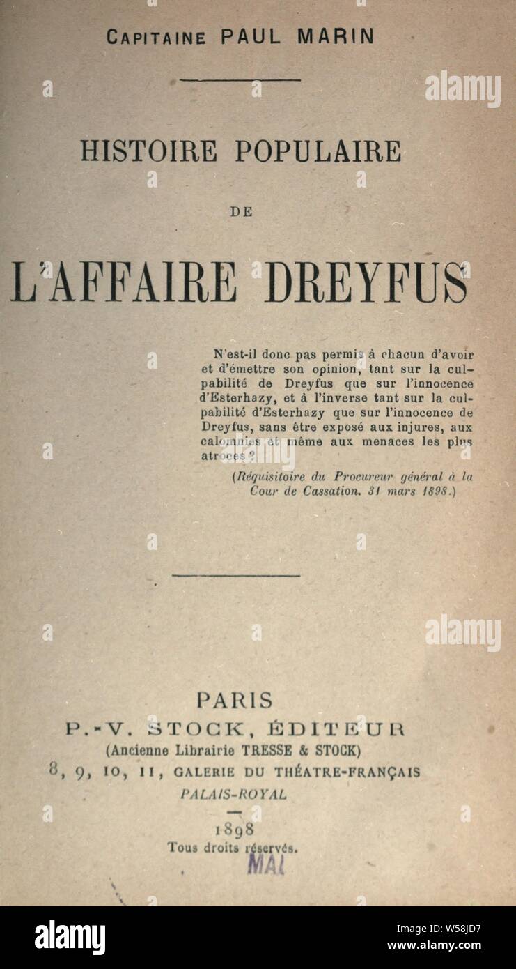 Histoire populaire de l'affaire Dreyfus : Marin, Paul, 1850 Stock Photo