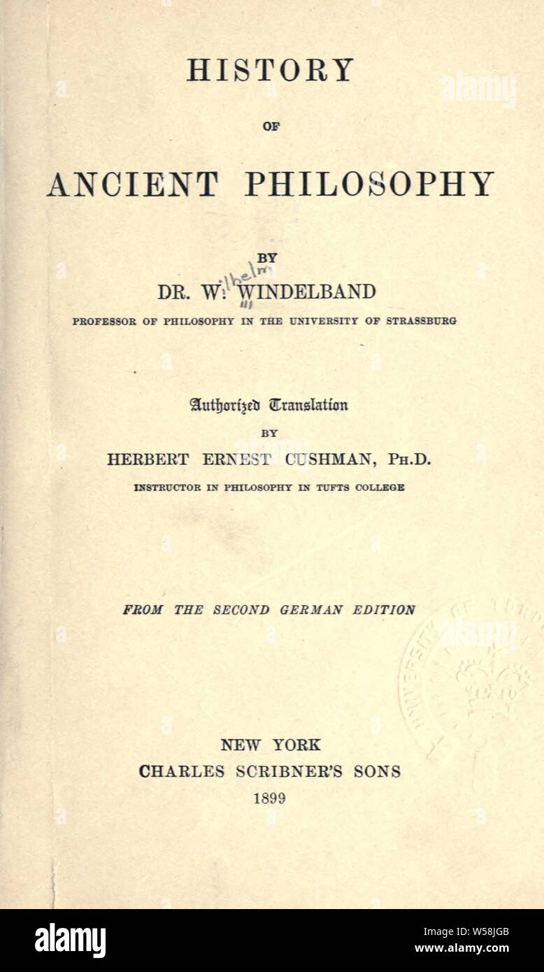 History of ancient philosophy : Windelband, W. (Wilhelm), 1848-1915 Stock Photo