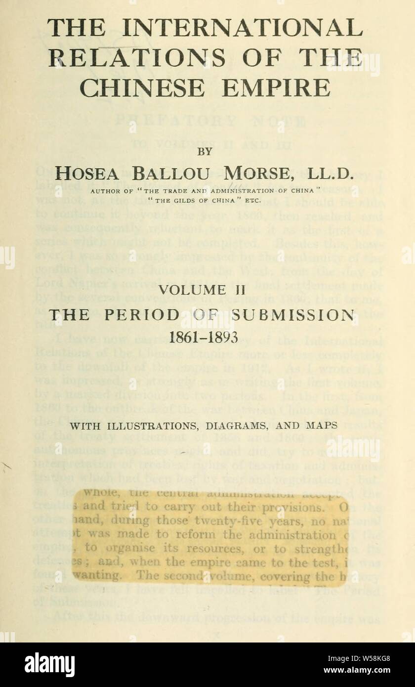 The international relations of the Chinese empire : Morse, Hosea Ballou, 1855-1934 Stock Photo