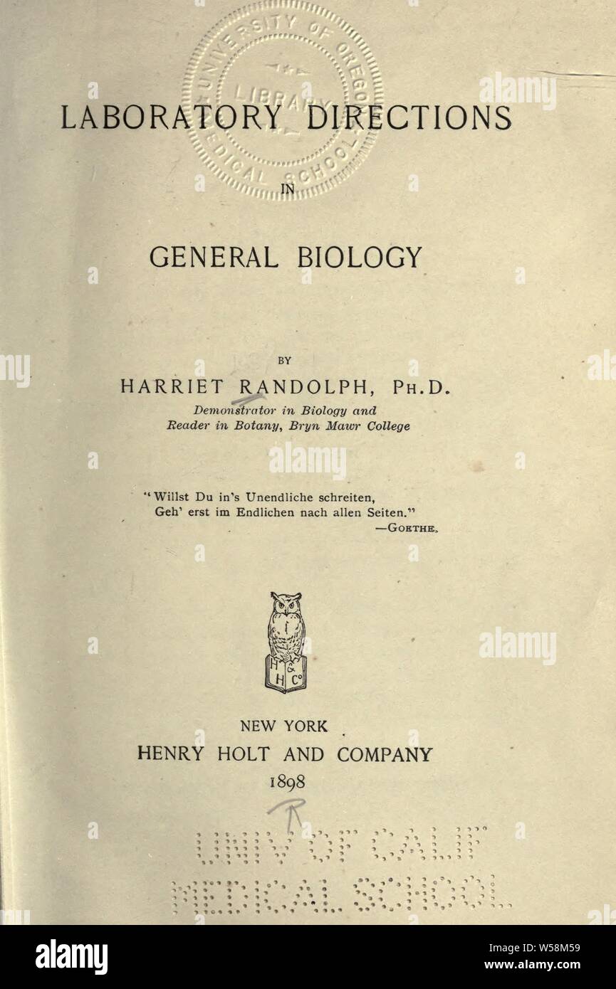 Laboratory directions in general biology Randolph, Harriet Stock