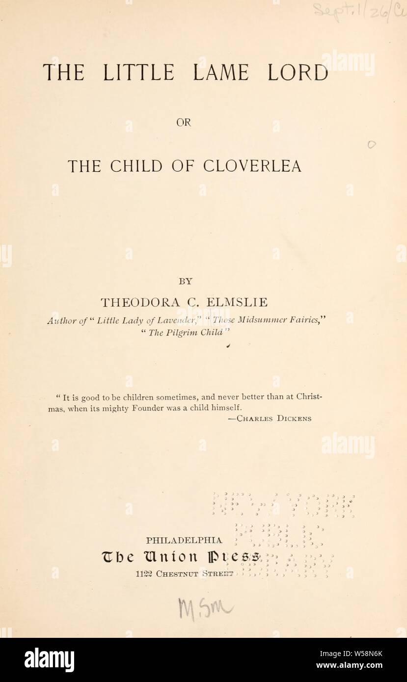 The little lame lord, or The child of Cloverlea : Elmslie, Theodora C Stock Photo