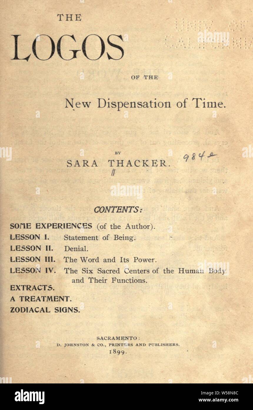 The logos of the new dispensation of time : Thacker, Sara Stock Photo