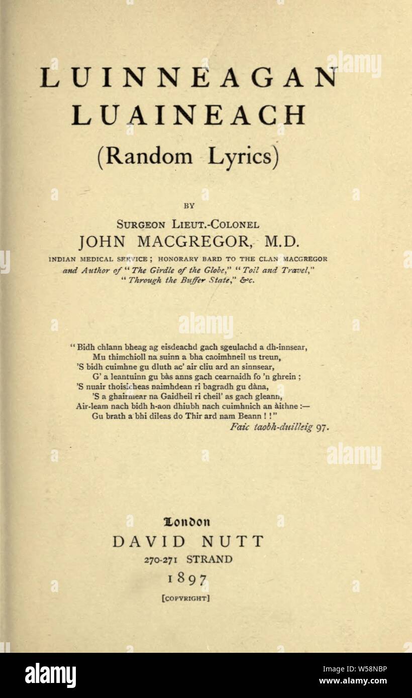 Luinneagan luaineach; Random lyrics : Macgregor, John, 1848 Stock Photo