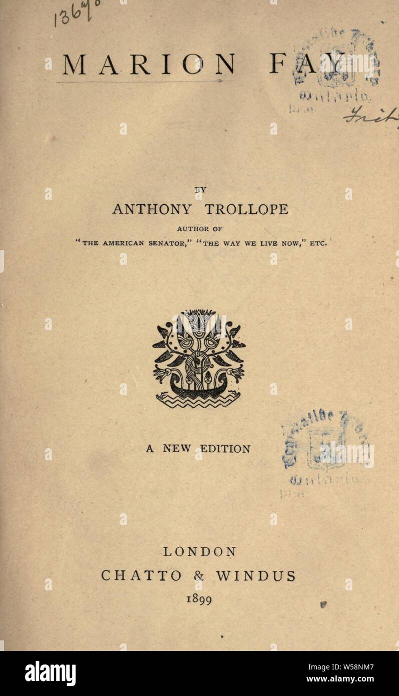 Marion Fay : Trollope, Anthony, 1815-1882 Stock Photo