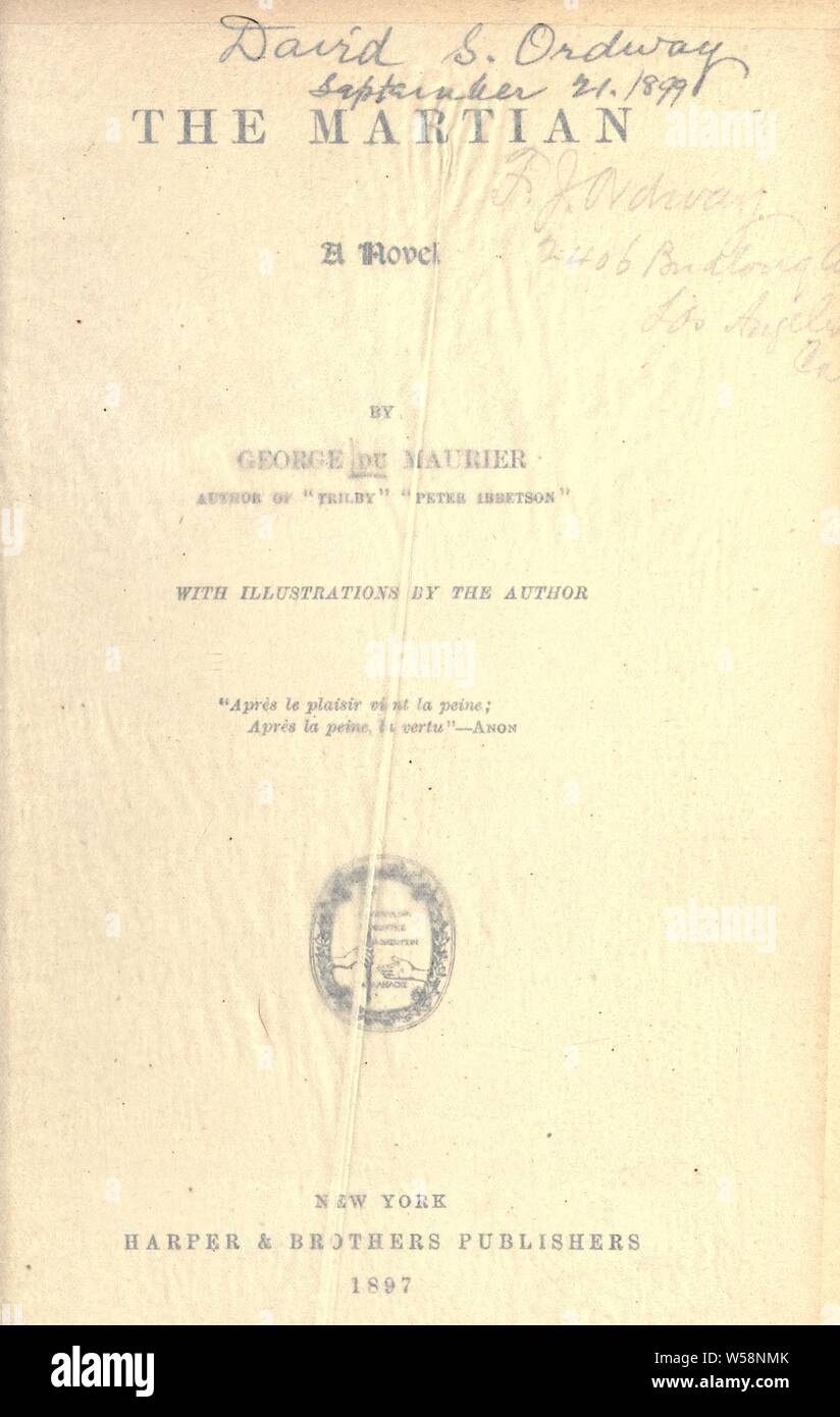 The Martian; a novel : Du Maurier, George, 1834-1896 Stock Photo