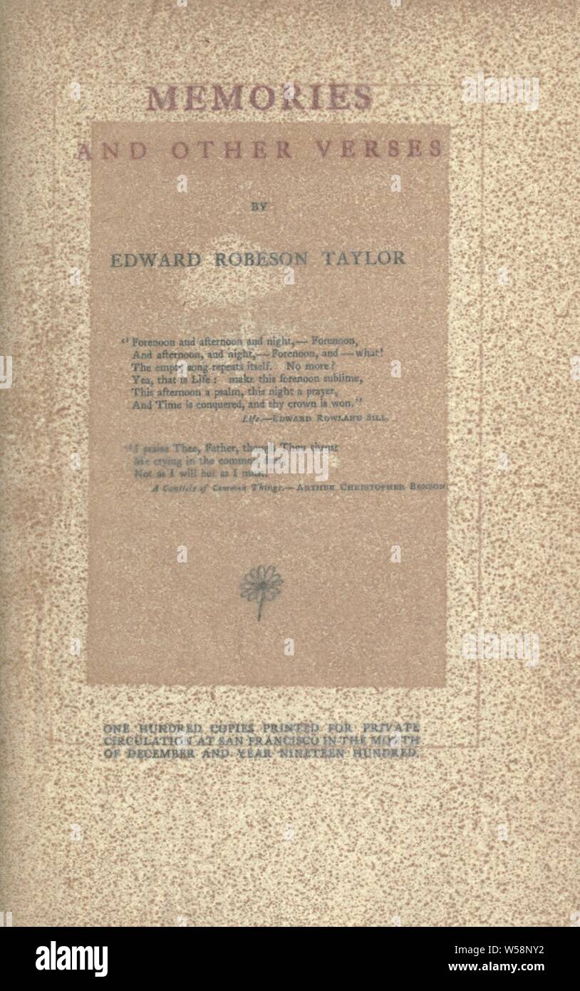 Memories, and other verses Taylor, Edward Robeson, 18381923 Stock
