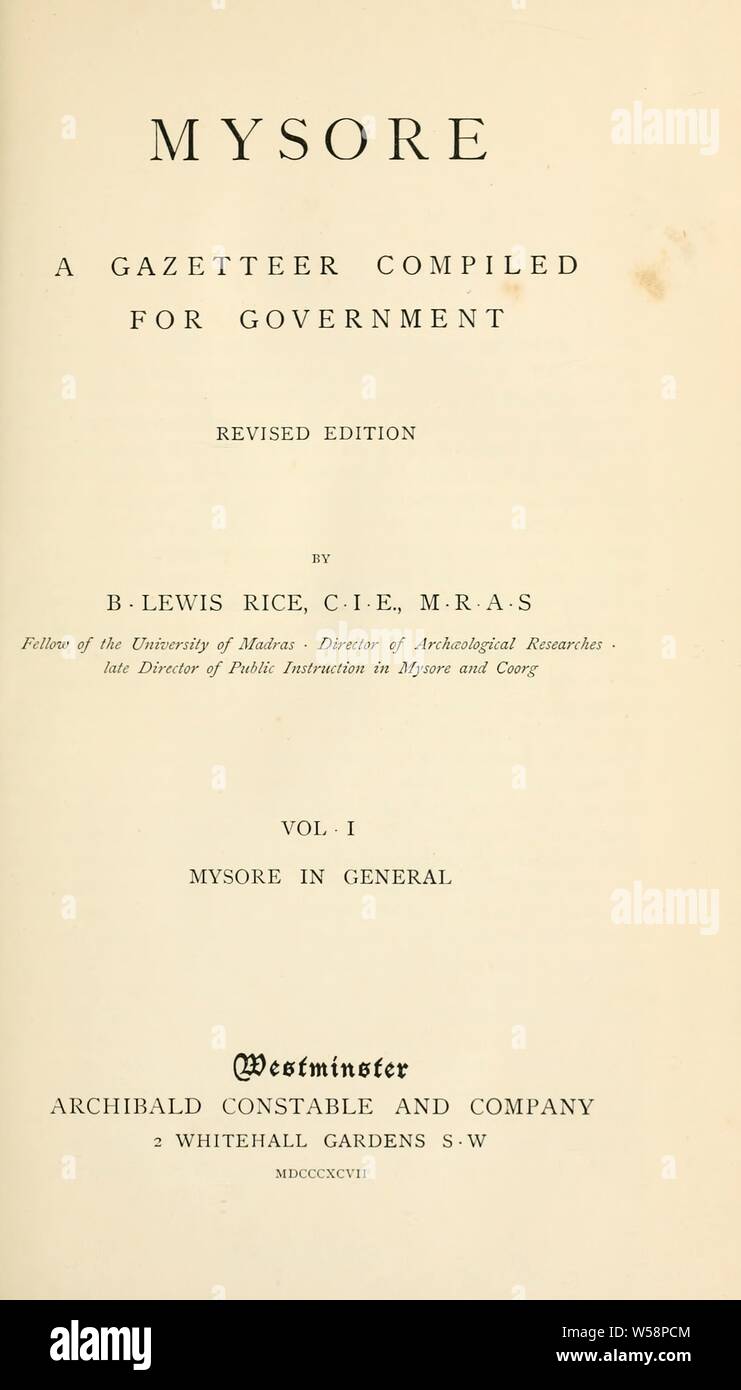 Mysore: a gazetteer compiled for government : Rice, B. Lewis (Benjamin ...