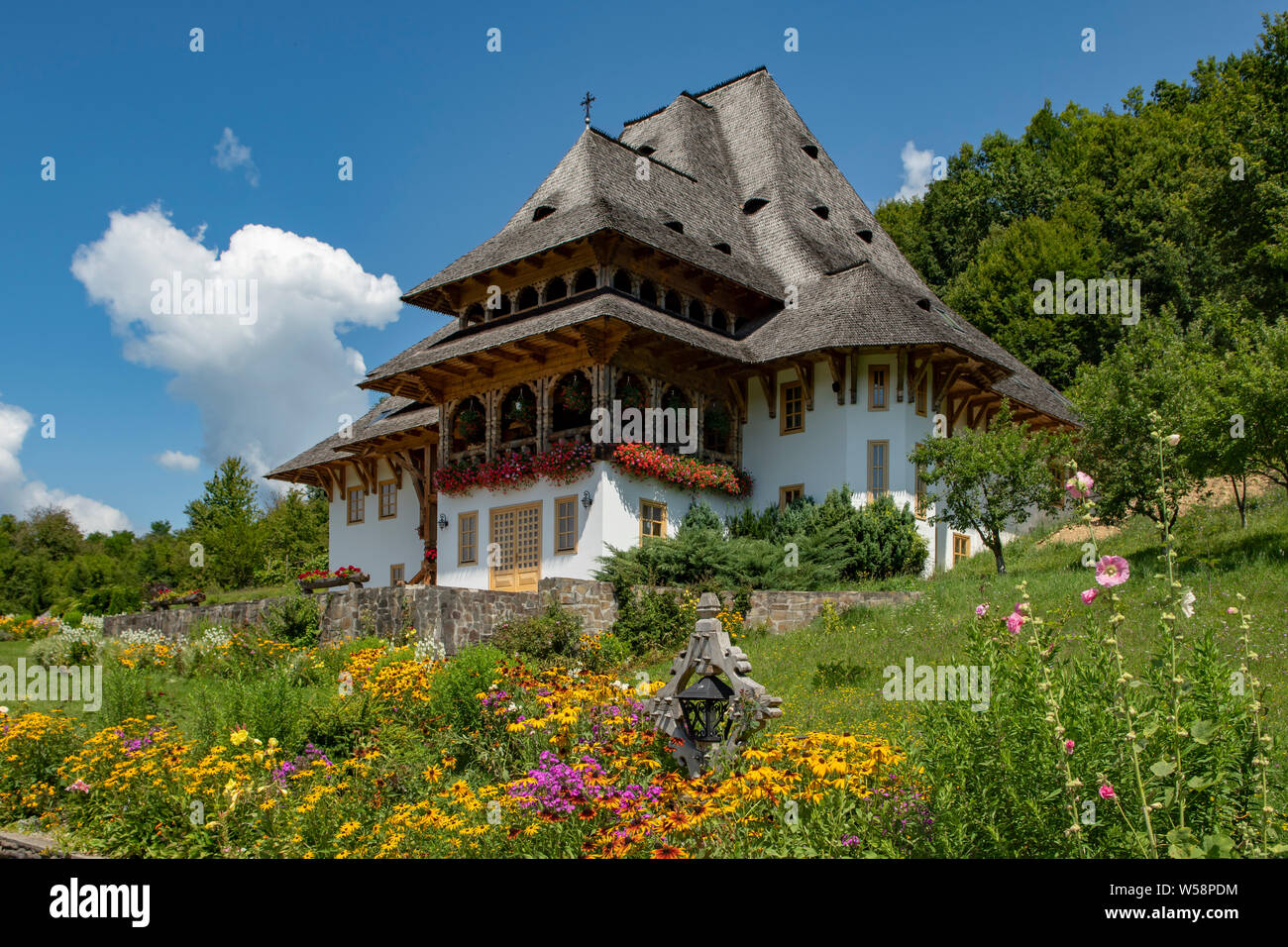 Building in Monastery Complex, Barsana, Maramures, Romania Stock Photo