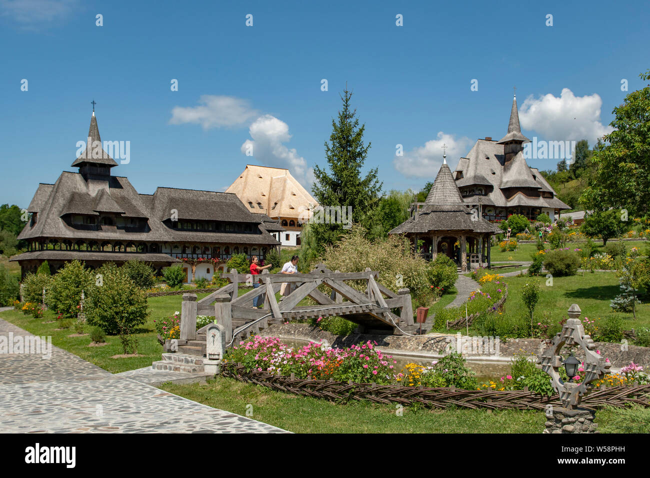 Buildings in Monastery Complex, Barsana, Maramures, Romania Stock Photo