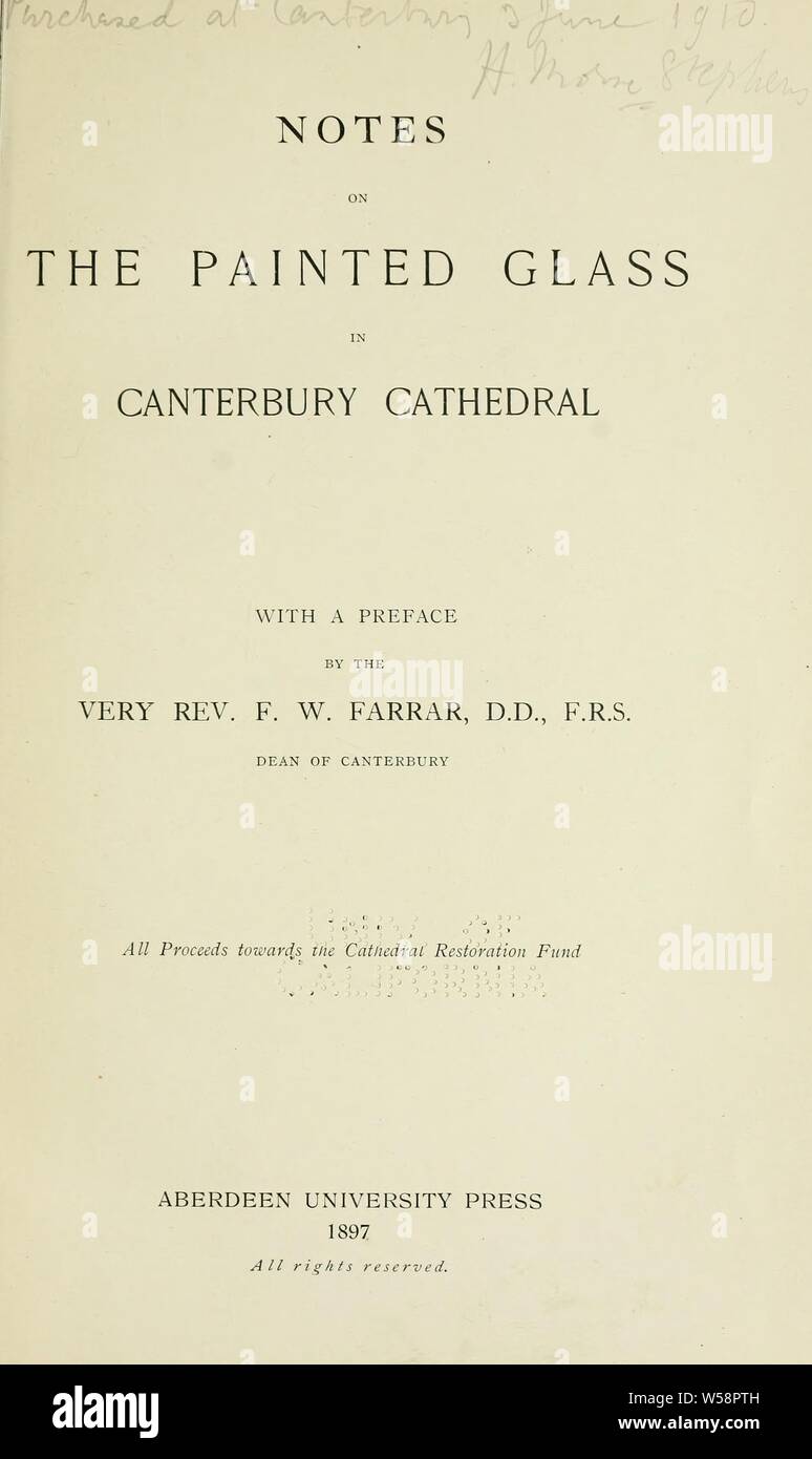 Notes on the painted glass of Canterbury Cathedral : Farrar, F. W. (Frederic William), 1831-1903 Stock Photo