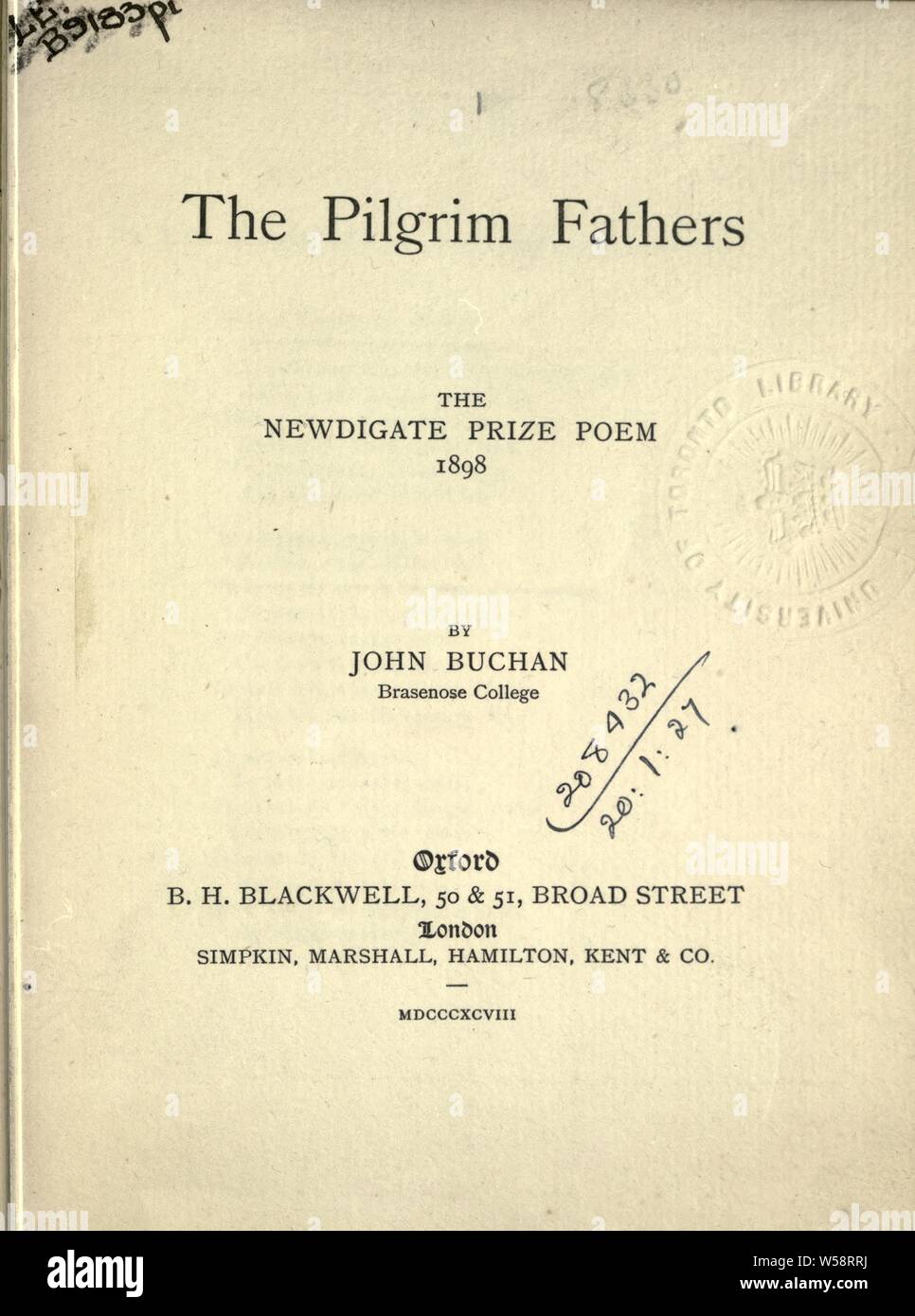 The Pilgrim Fathers : Buchan, John, 1875-1940 Stock Photo