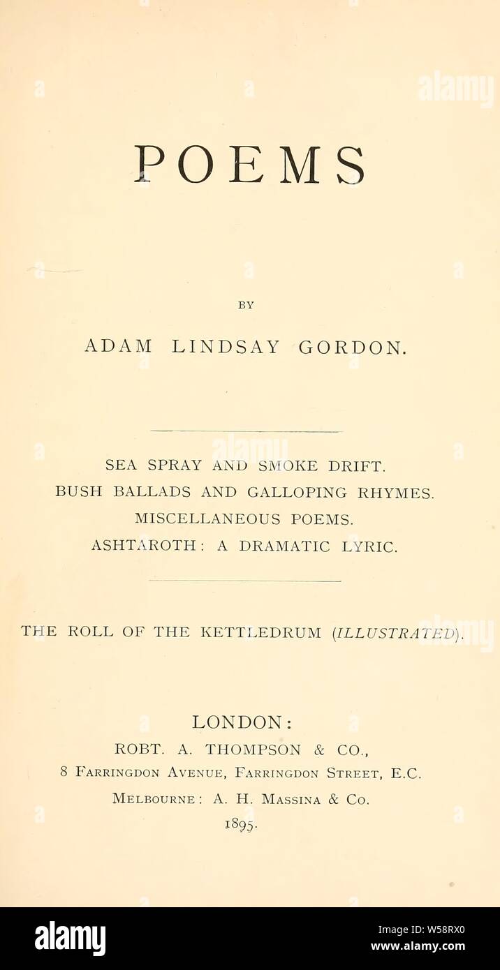 Poems Gordon Adam Lindsay 1833 1870 Stock Photo Alamy Poems Gordon Adam Lindsay 1833 1870 Stock Photo Alamy