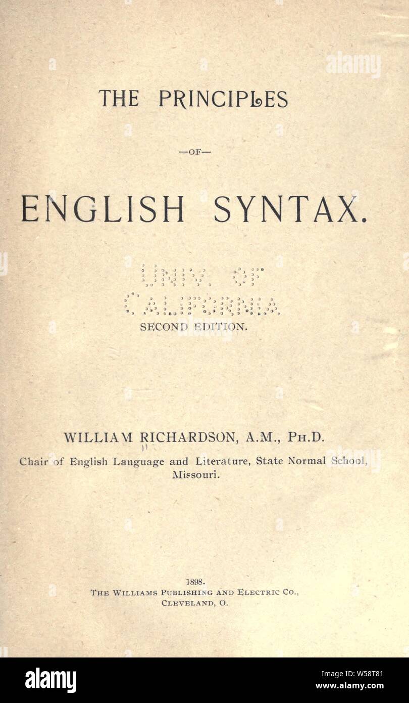 The principles of English syntax : Richardson, William, grammarian Stock Photo