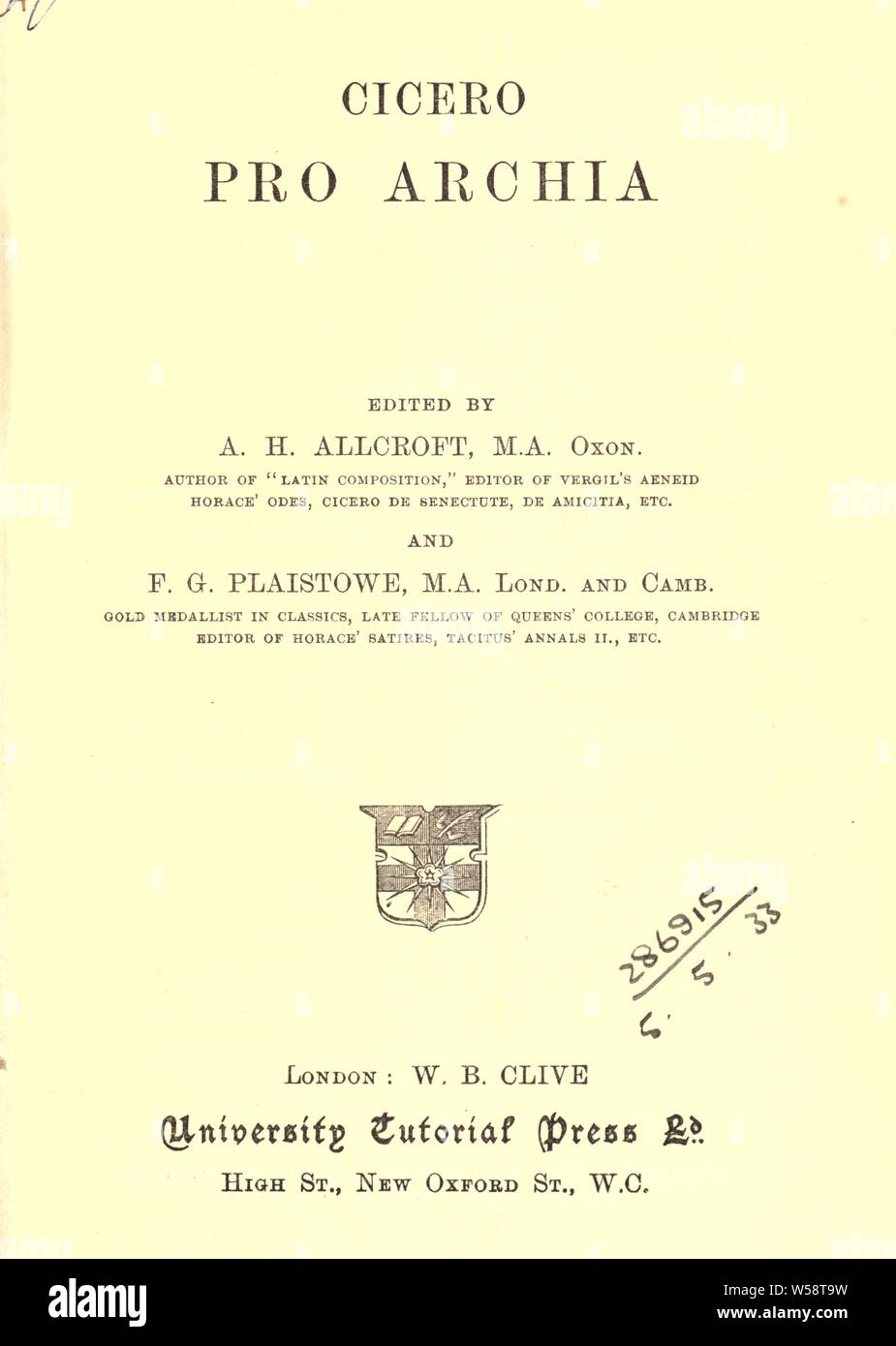 Pro Archia; Cicero, Marcus Tullius Stock Photo Alamy