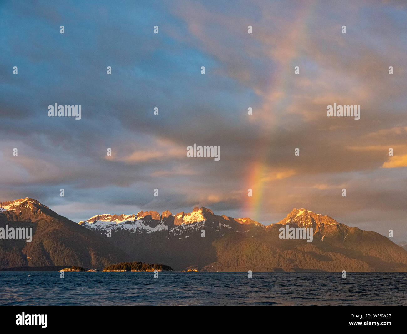 Rainbow over South Marble Island in Glacier Bay National Park and Preserve, Southeast Alaska
