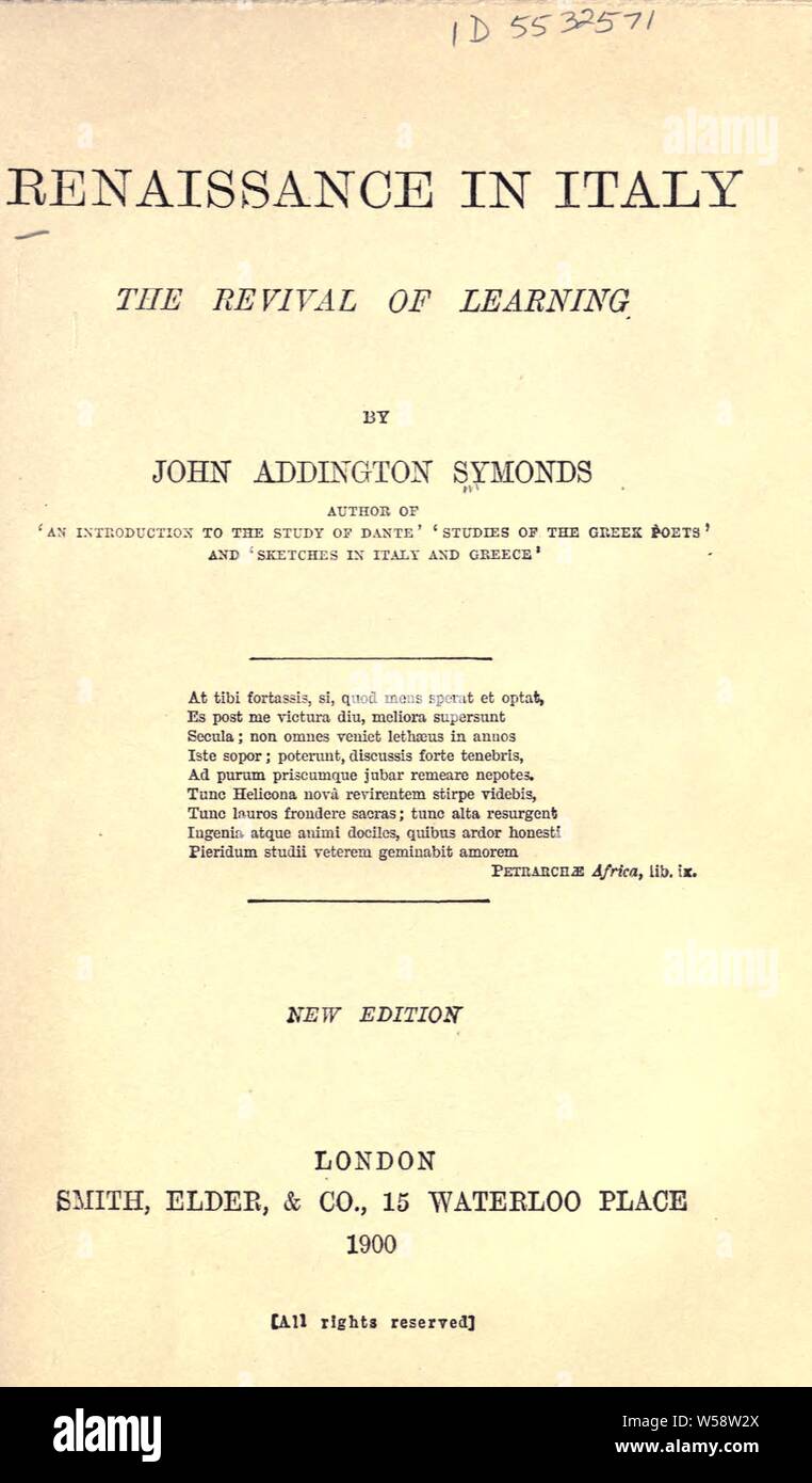 Renaissance in Italy : the revival of learning : Symonds, John ...