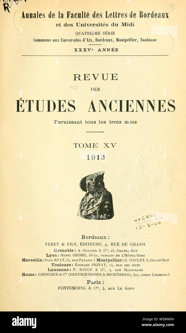 Revue des études anciennes Stock Photo Alamy