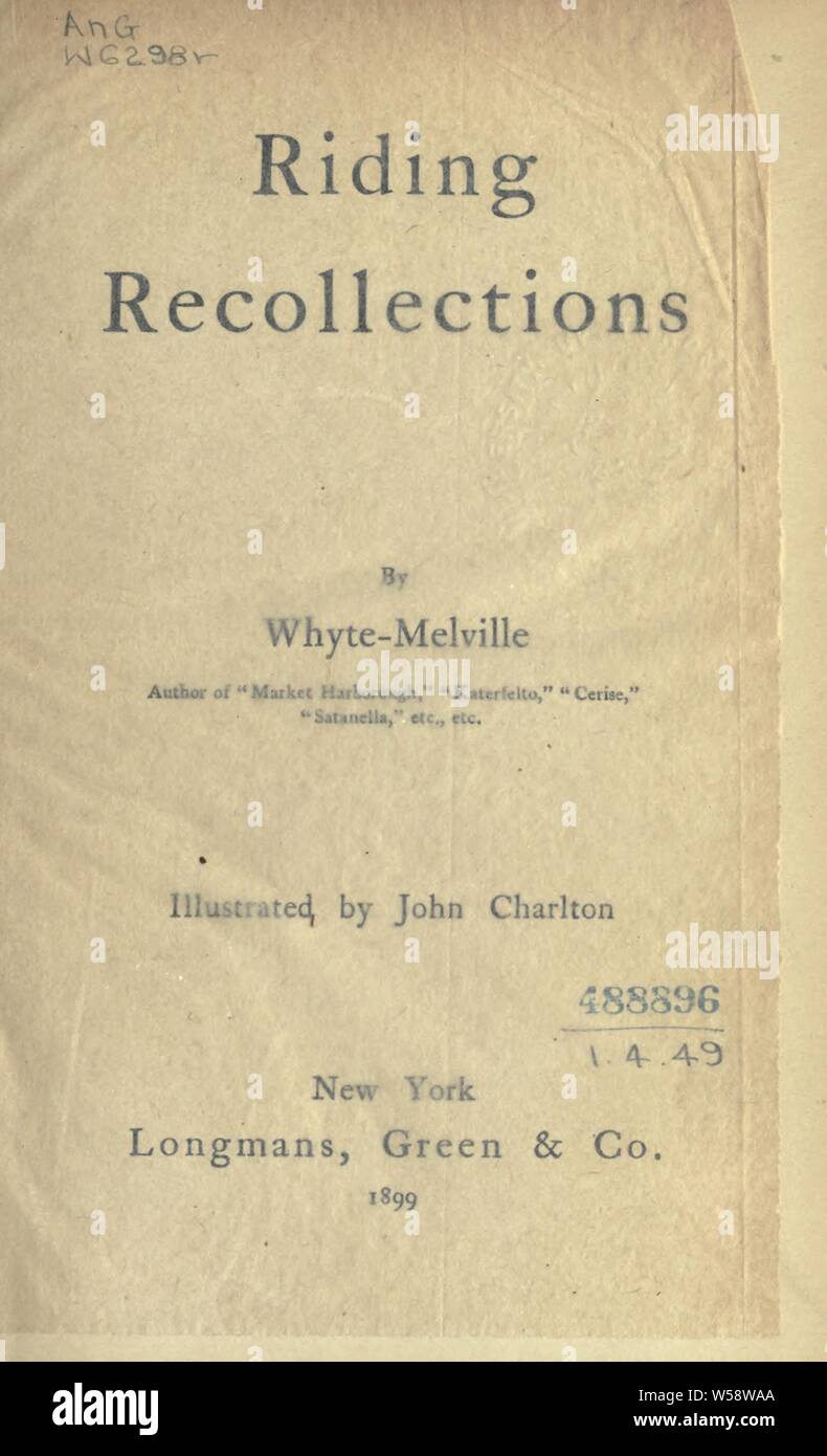 Riding recollections; : Whyte-Melville, George John, 1821-1878 Stock Photo
