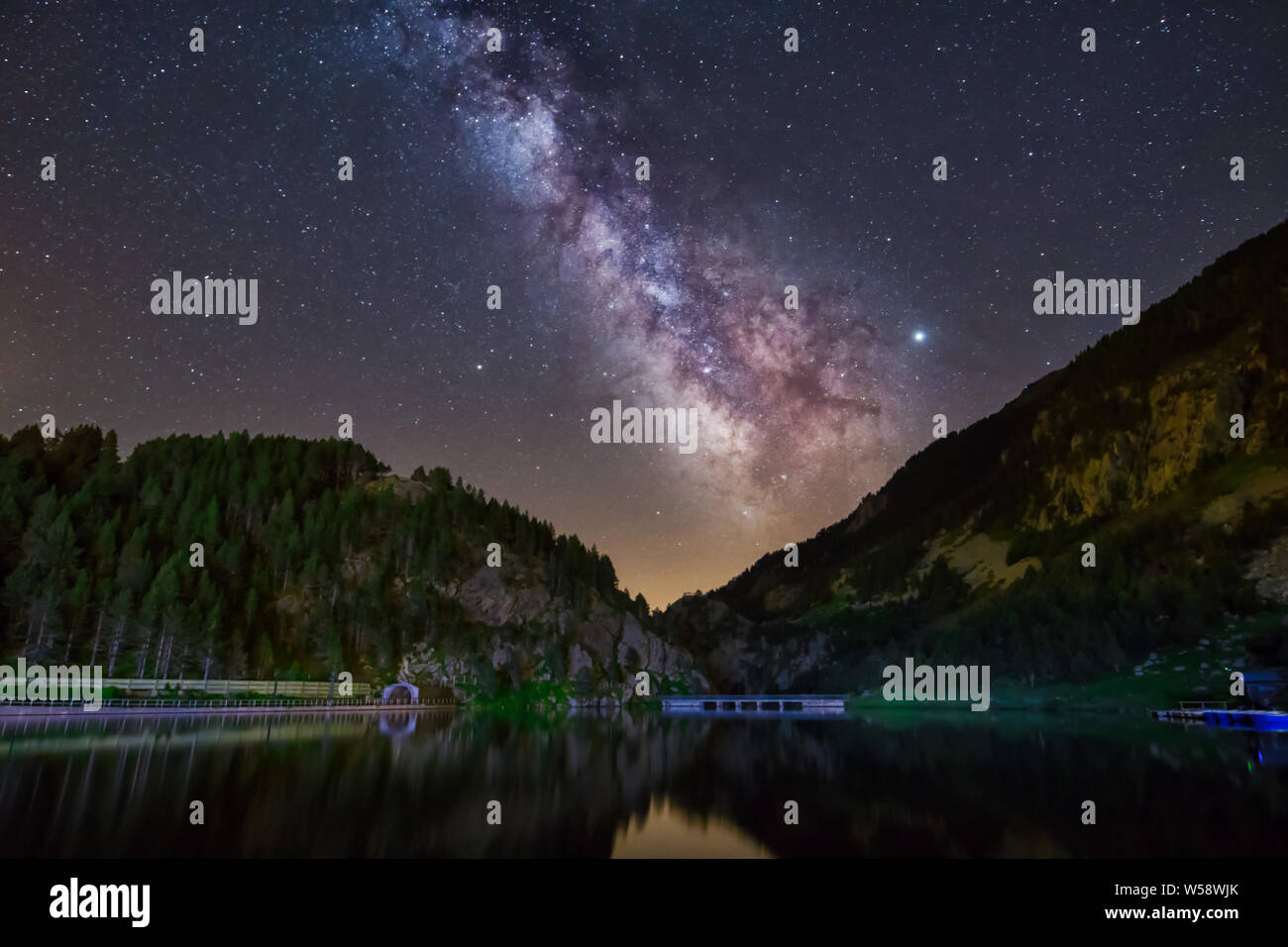 Night  astrophotography. Milky Way  over Pyrenees Stock Photo