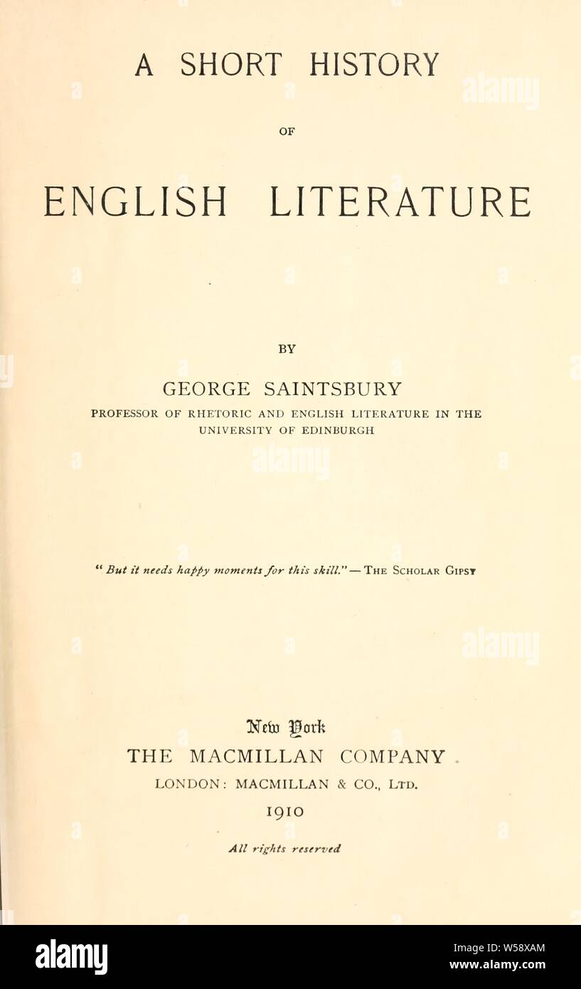 A Short History Of English Literature Saintsbury George 1845 1933 Stock Photo Alamy