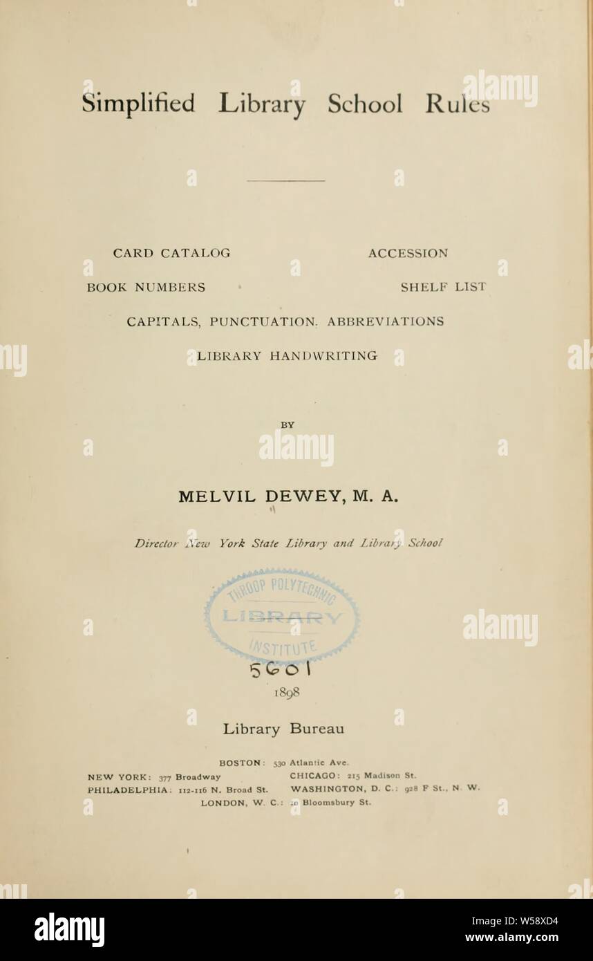 Simplified Library school rules; card catalog, accession, book numbers