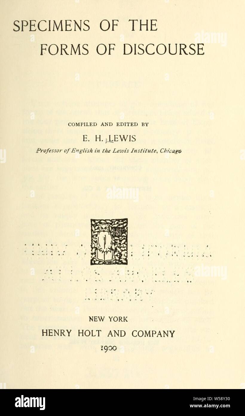 Specimens of the forms of discourse : Lewis, Edwin Herbert, 1866-1938 Stock Photo