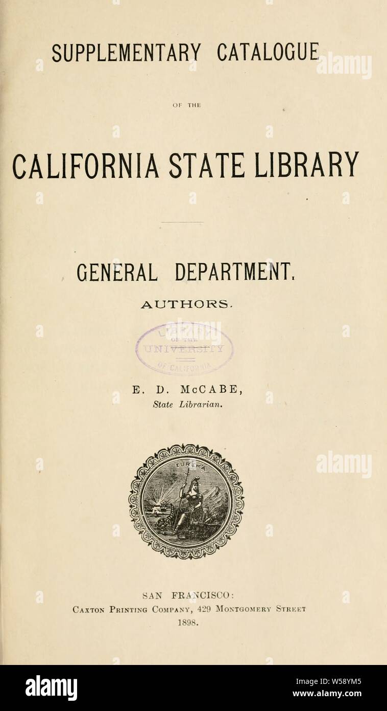 Supplementary catalogue California State Library Stock Photo Alamy