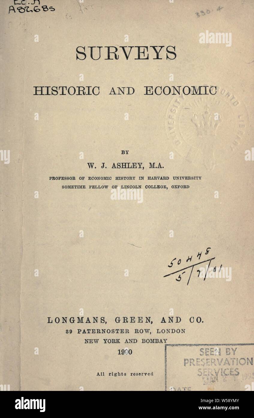Surveys, historic and economic : Ashley, W. J. (William James), Sir, 1860-1927 Stock Photo