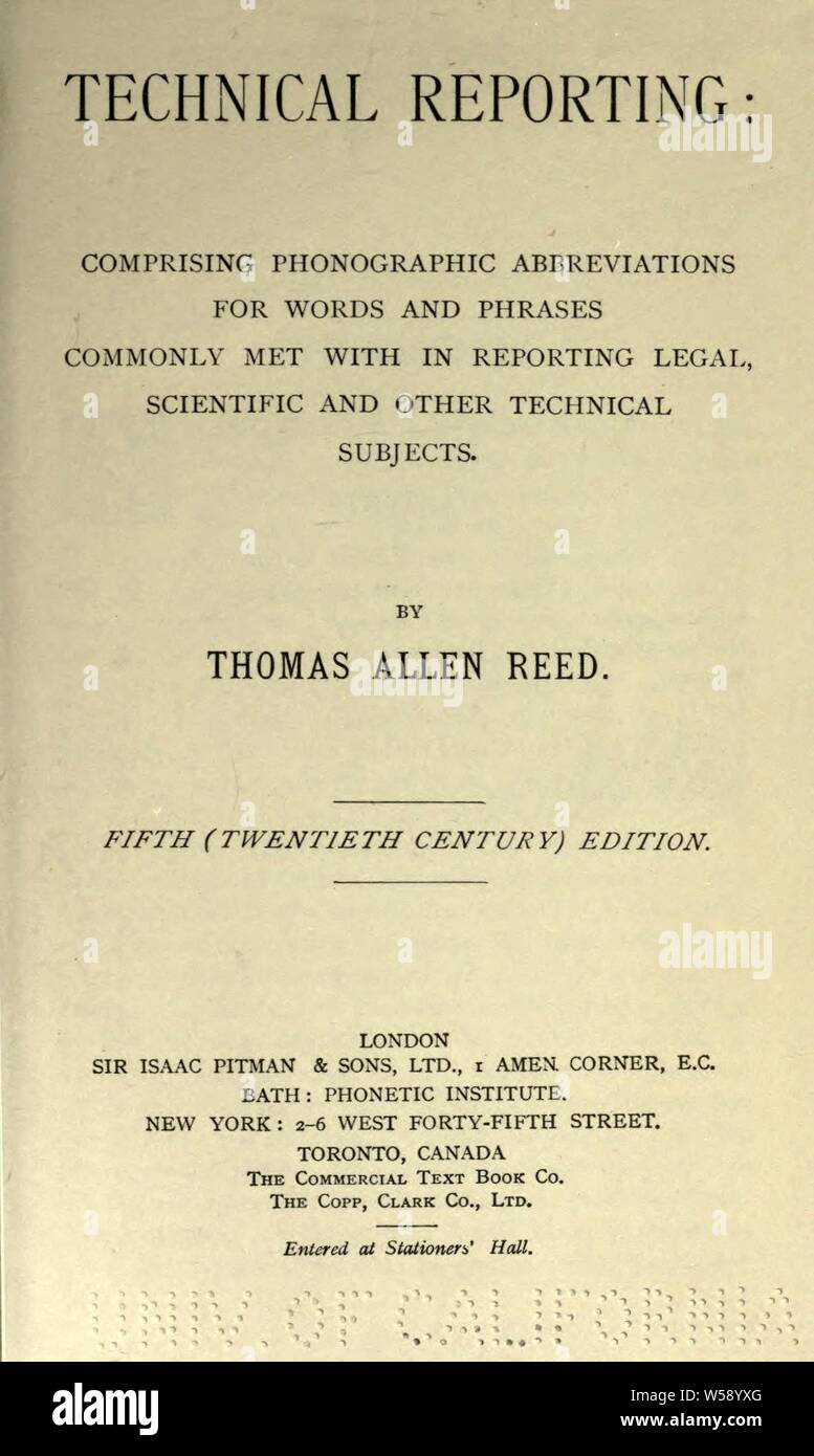 Alan Reed Thomas Technical reporting : Reed, Thomas Allen, 1826-1899 Stock Photo - Alamy