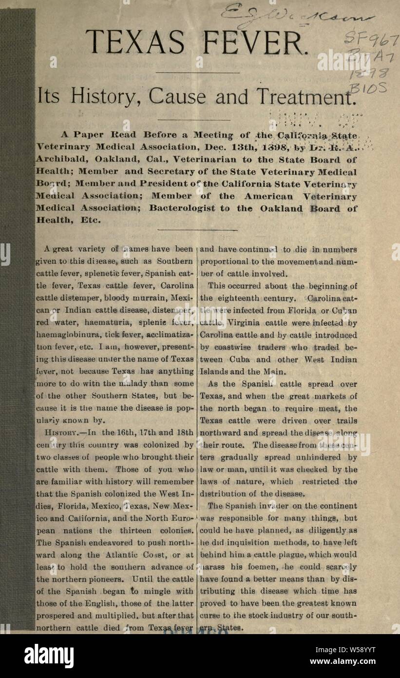 Texas fever : its history, cause and treatment : Archibald, R. A Stock ...