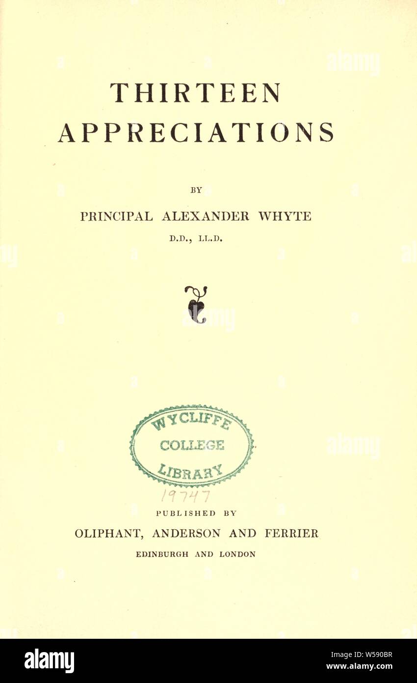 Thirteen appreciations : Whyte, Alexander, 1836-1921 Stock Photo