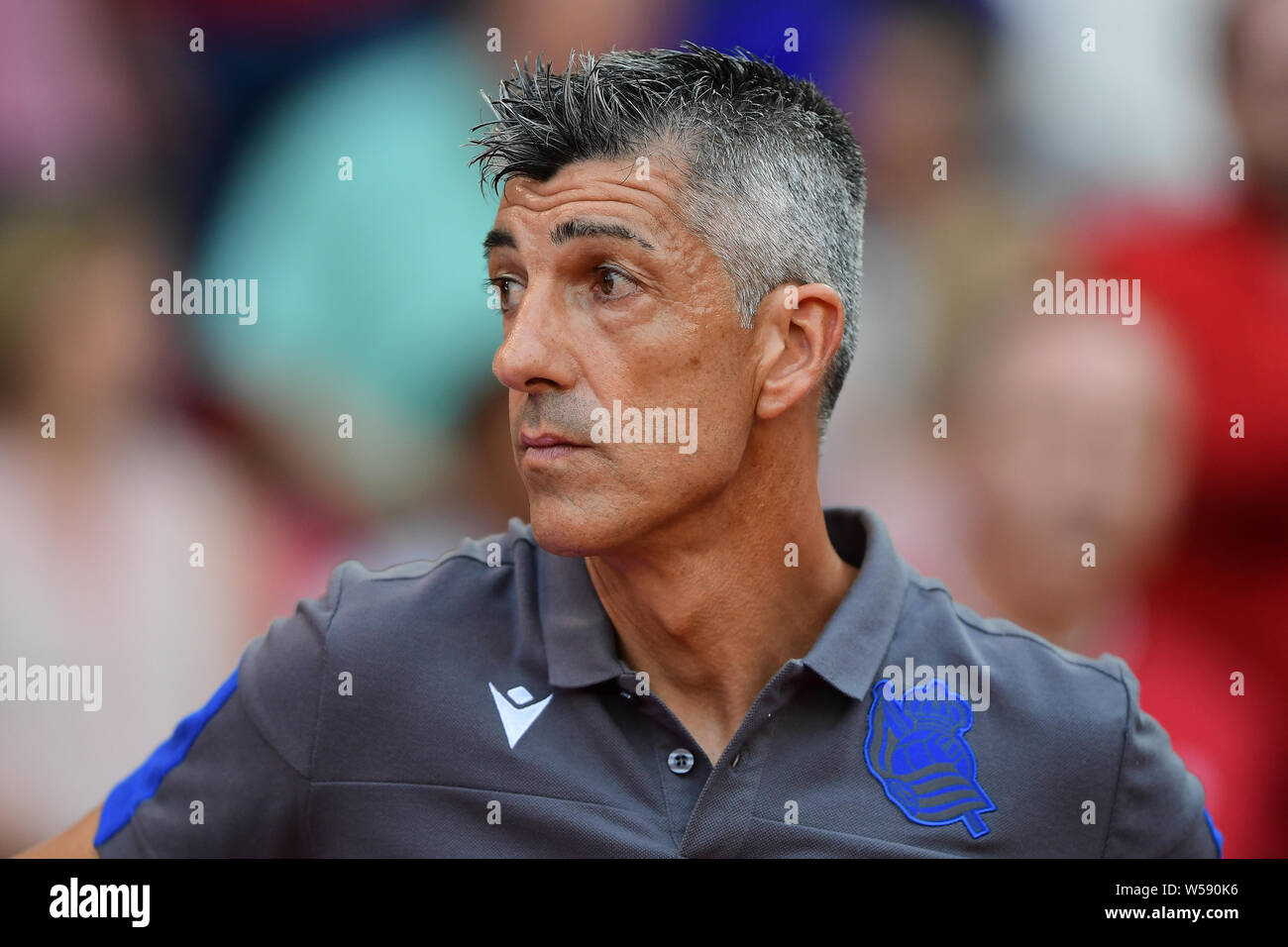 Nottingham, UK. 26th July 2019. Imanol Alguacil Manager of Real Sociedad during the Pre-season Friendly match between Nottingham Forest and Real Sociedad de Fœtbol, S.A.D at the City Ground, Nottingham on Friday 26th July 2019. (Credit: Jon Hobley | MI News) Credit: MI News & Sport /Alamy Live News Stock Photo