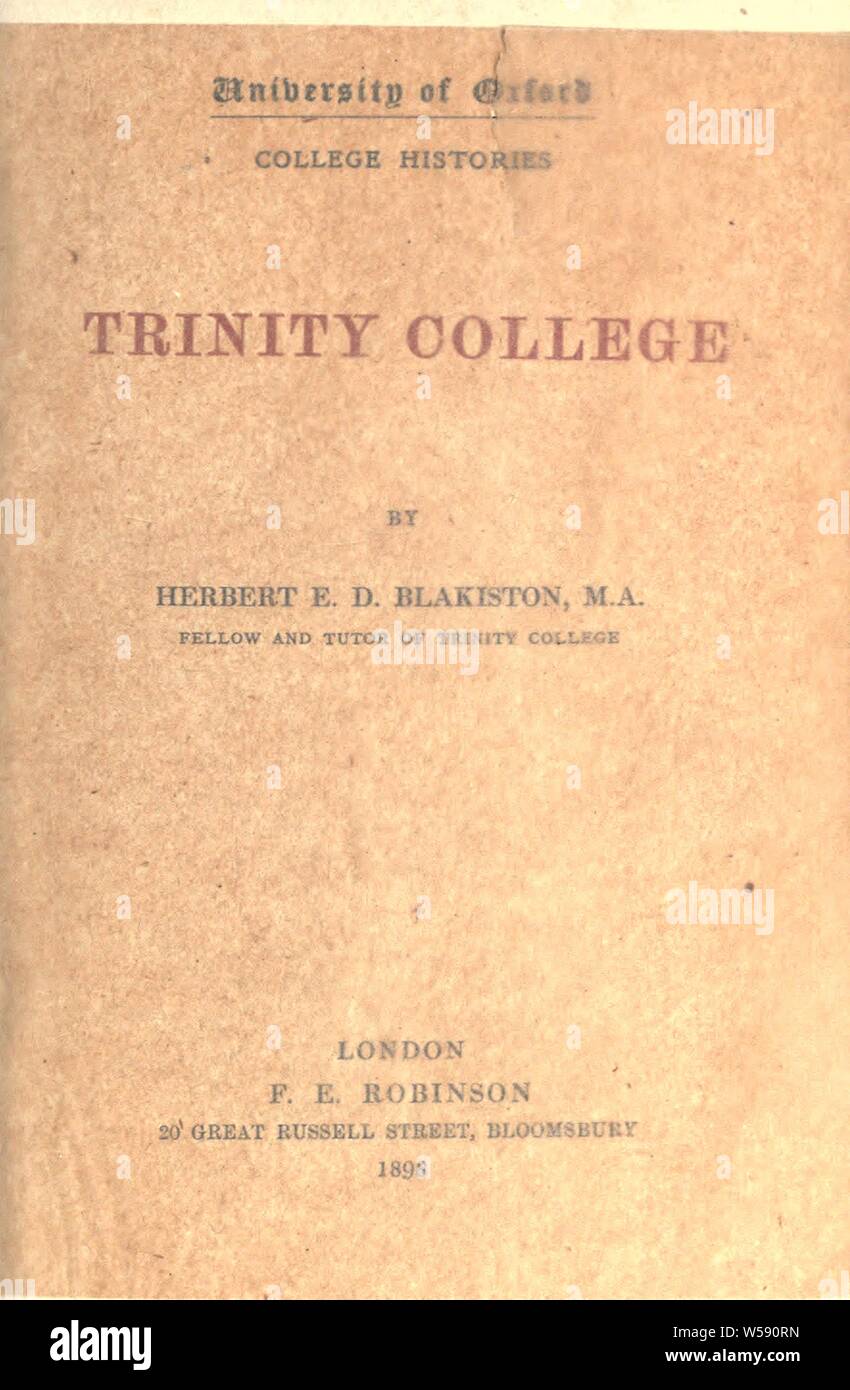 Trinity college Blakiston, Herbert Edward Douglas,18621942 Stock