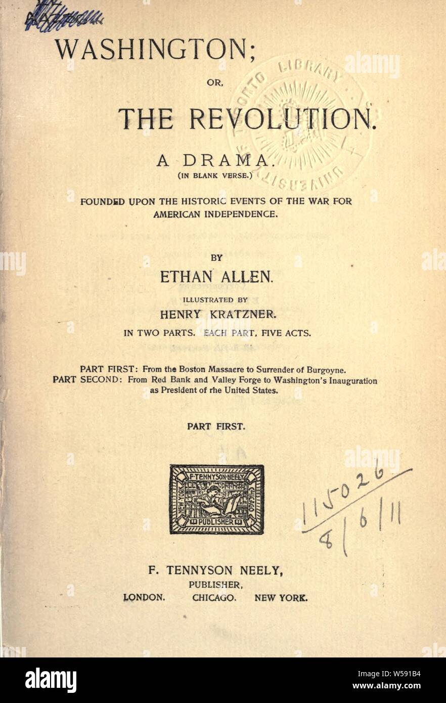 Washington; or The Revolution; a drama founded upon the historic events of the war for American independence. Illustrated by Henry Kratzner : Allen, Ethan, 1832-1911 Stock Photo