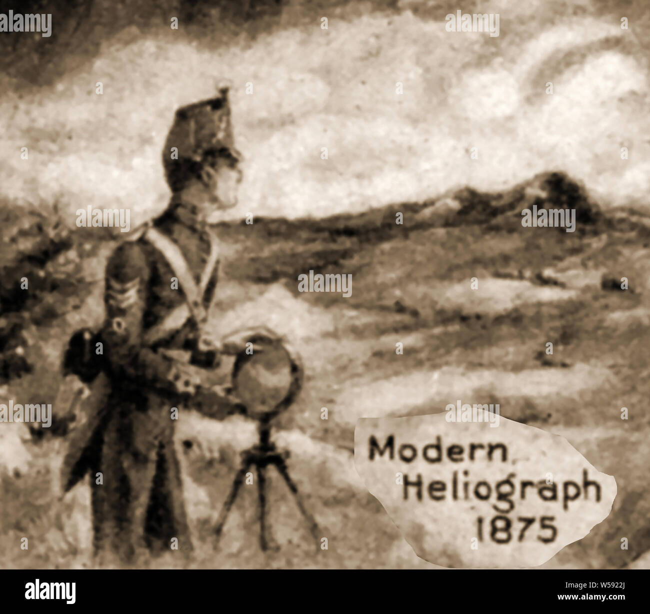A History of telegraphy and communications 4 - Military use - A soldier using an heliograph in 1875 Stock Photo