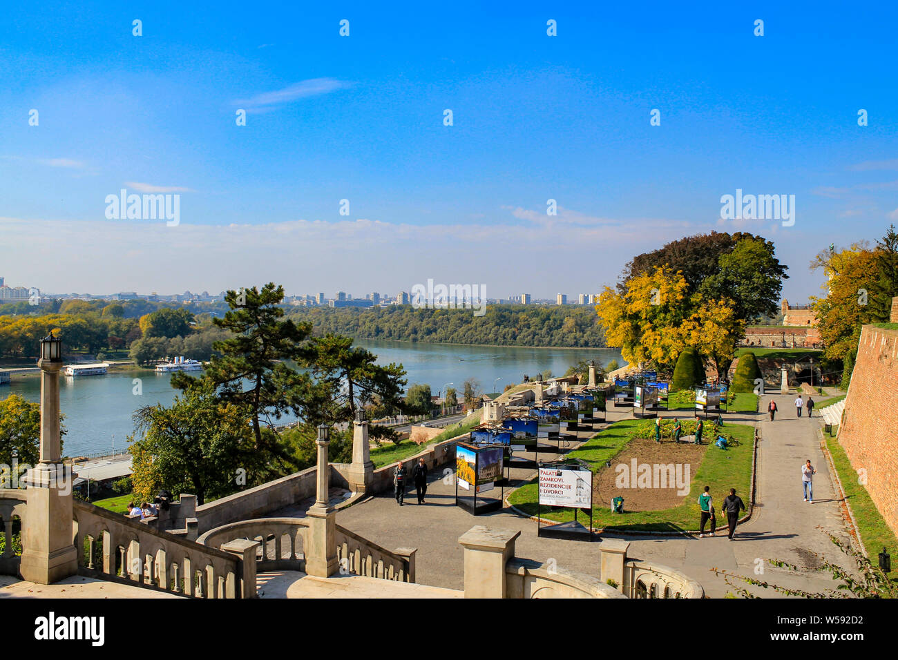 Belgrade / Serbia - October 15 2013: Danube and Sava river view from Kalemegdan Castle. Belgrade Stock Photo