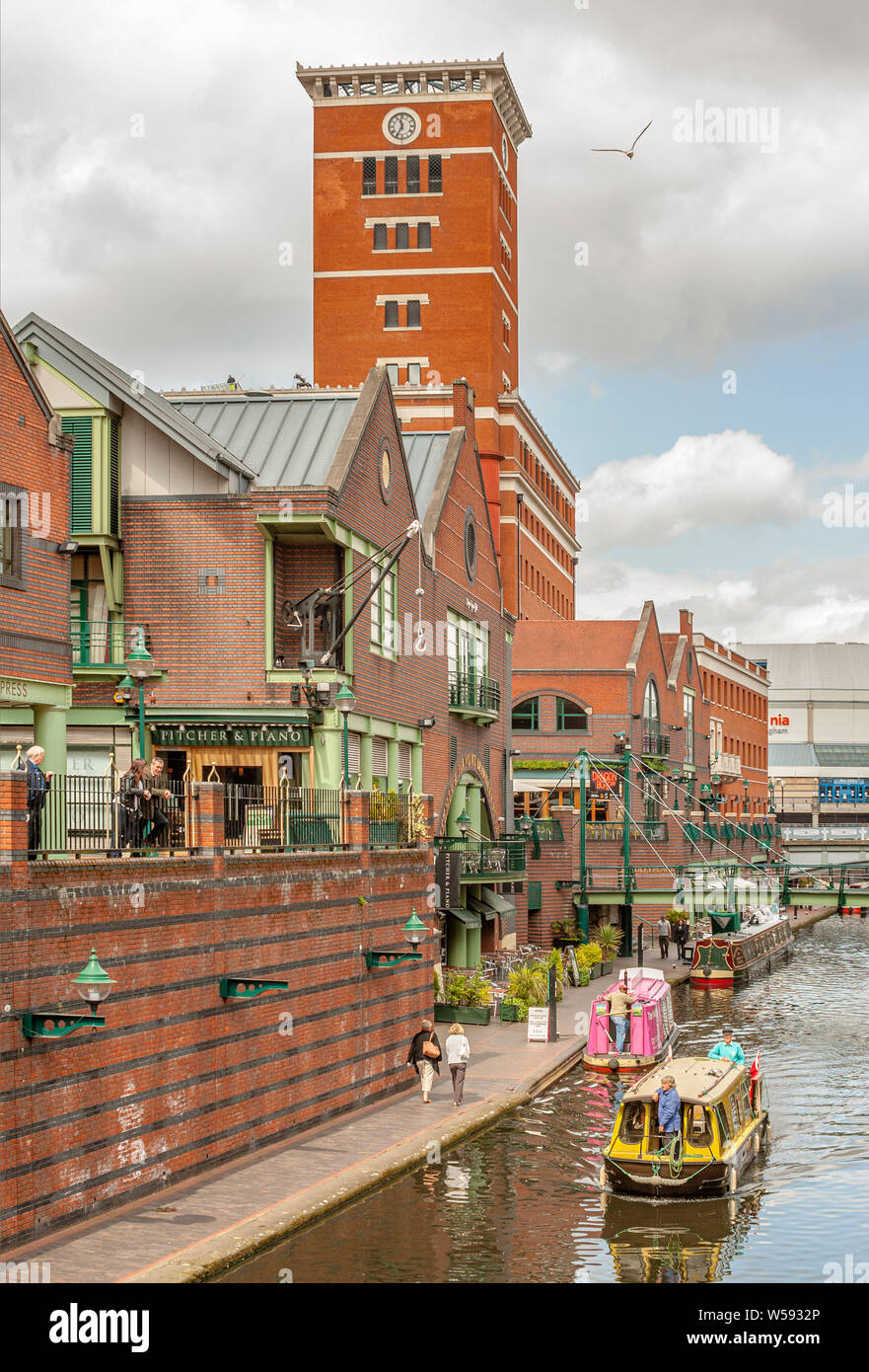 Gas Street Basin is a canal basin in the centre of Birmingham, England Stock Photo