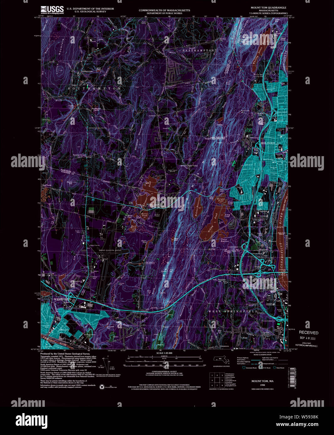 Mount Tom Map Massachusetts USGS Historical Topo Map MA Mount Tom 351119 1998 25000 ...
