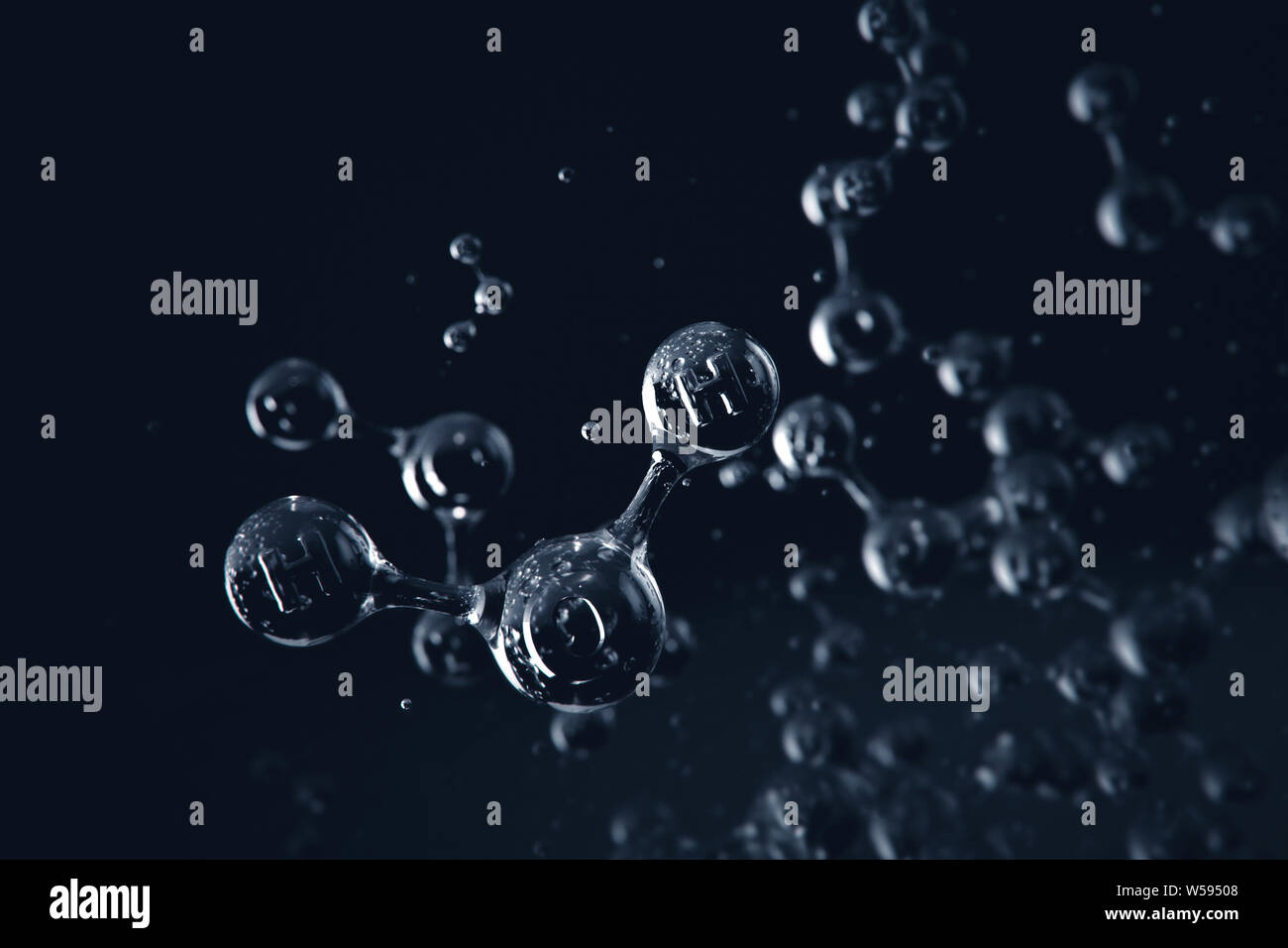 Three dimensional illustration. Abstract concept of water molecules Stock Photo